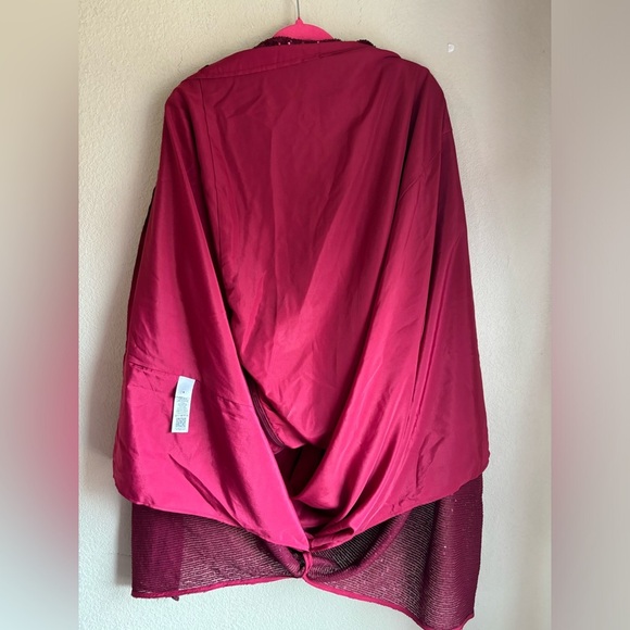 NWT ASOS Burgundy Red Sequin 3/4 Sleeve Wrap Midi Maxi Formal Cocktail Dress 22 - Picture 15 of 16